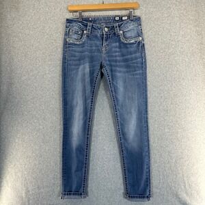 Miss Me Jeans Embellished‎ Rhinestone Pocket Denim Low Rise Glam Womens Size 27